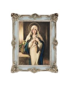 6 3/4" x 8 3/4" Powder Blue and Silver Photo Frame with Madonna of the Sacred Coat Print-P65