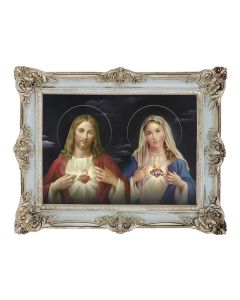 6 3/4" x 8 3/4" Powder Blue and Silver Photo Frame with Sacred Hearts Print -P65