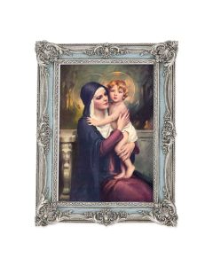 6 3/4" x 8 3/4" Powder Blue and Silver Photo Frame with Chambers: Madonna and Child Seated Print-P65