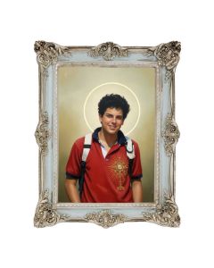 6 3/4" x 8 3/4" Powder Blue and Silver Photo Frame with Carlo Acutis Print-P65