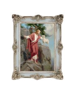 6 3/4" x 8 3/4" Powder Blue and Silver Photo Frame with Chambers: Christ and the Lost Lamb Print-P65