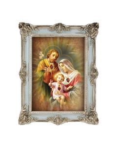 6 3/4" x 8 3/4" Powder Blue and Silver Photo Frame with the Holy Family-Three Hearts Print -P65