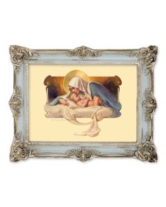 6 3/4" x 8 3/4" Powder Blue and Silver Photo Frame with Chambers: Mary Model of all Mothers Print-P65