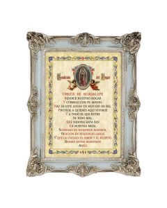 6 3/4" x 8 3/4" Powder Blue and Silver Frame with a 5 x 7 O.L. of Guadalupe House Blessing (Spanish) Print- P65 STICKER