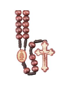 Dark Brown Wood Bead Corded Rosary 