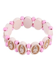 Our Lady of Grace Pink Wood Bracelet-P65