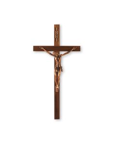 13" Walnut Wood Crucifix with Antique Copper Finish Corpus