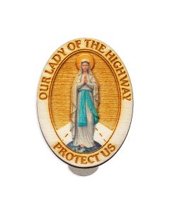 Our Lady of the Highway Wooden Auto Visor Clip (Sold in Inc. of 3)