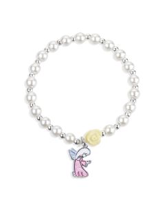 5mm White Pearl Bracelet with an off White Our Father Bead and a Guardian Angel-P65