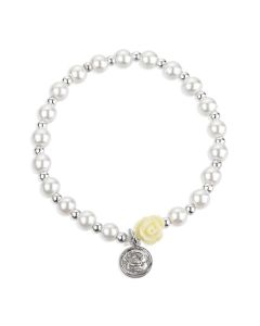 5mm White Pearl Bracelet with an off White Our Father Bead and a Round Guardian Angel Medal-P65