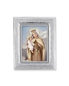 3 3/4" x 4 1/2" Silver Frame with a Our Lady of Mount Carmel Print-P65