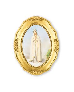 3 1/2" x 4 1/2" Gold Leaf Framed with an Our Lady of Fatima Print-P65