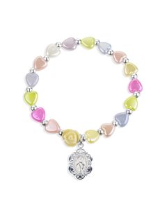 Multicolor Pearlescent Bead Rosary Bracelet with a Scalloped Miraculous Medal-P65