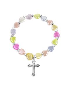 Multicolor Pearlescent Bead Rosary Bracelet with a Beveled Cross-P65