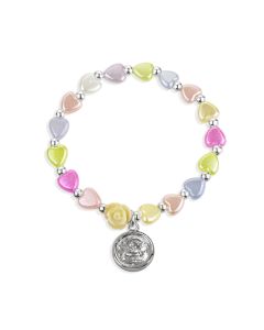 Multicolor Pearlescent Bead Rosary Bracelet with a Guardian Angel Medal-P65