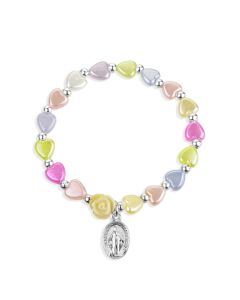 Multicolor Pearlescent Bead Rosary Bracelet with a Miraculous Medal-P65