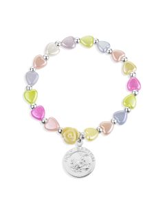 Multicolor Pearlescent Bead Rosary Bracelet with a Holy Baptism Charm-P65