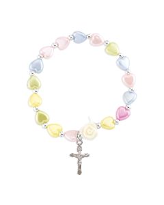 Multicolor Pearlescent Bead Rosary Bracelet with a Crucifix-P65