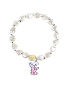 White Pearlescent Bead Rosary Bracelet with a Guardian Angel Figure Charm-P65