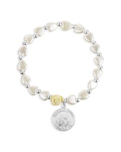 White Pearlescent Bead Rosary Bracelet with a Guardian Angel Protect Me Medal-P65