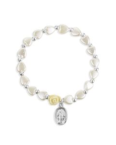 White Pearlescent Bead Rosary Bracelet with a Miraculous Medal-P65