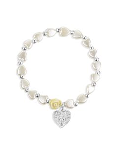 White Pearlescent Bead Rosary Bracelet with a Heart Shaped Miraculous Medal-P65