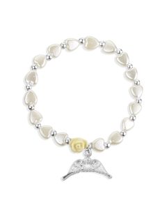 White Pearlescent Bead Rosary Bracelet with a Guardian Angel Wings Charm-P65