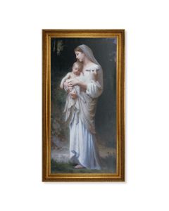 24" x 44" Antique Gold Leaf Beveled Frame with Carved Rope Trim -Divine Innocence Textured Art