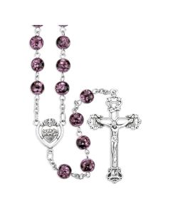 8mm Glass Amethyst Marbelized Bead Rosary with Silver Ox Center and Crucifix