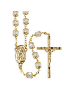 Crystal Glass Bead Gold Tone Rosary