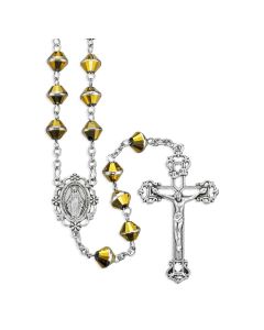 8mm Bi-cone Gold Crystal Bead Rosary with Silver Ox Center and Crucifix