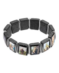 Patron Saint Picture Black Wood Bead Bracelet-P65
