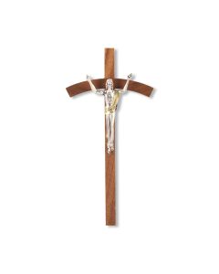 8" Walnut Cross with 3 1/2" Antiqued Silver 'Giglio' Corpus with Gold Highlights.