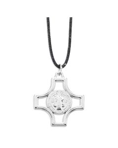 1" Silver Tone St. Benedict Medal Cross  on a 20" Black Cord