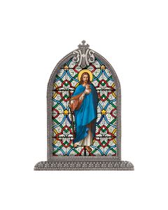 Good Shepherd Silver Arch Framed Liturgical Glass Art-P65