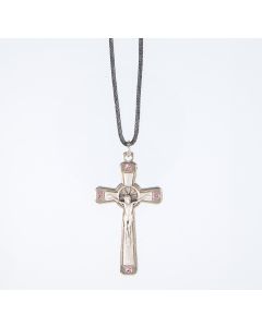 1 1/2" Silver Tone Crucifix with Pink Austrian Set Crystals