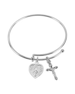 Silver Charm Bracelet with Heart Shaped Miraculous Medal Charm