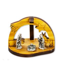 1 1/2" Laser Cut Olive Wood Nativity with Star and Wooden Animals