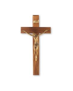 12" Walnut Wood Crucifix with Museum Gold Finish Corpus