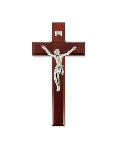 10" Dark Cherry Crucifix with Antique Silver Tone Corpus