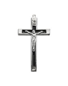 2 3/4" Silver Finished Crucifix with Black Epoxied Inlay