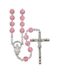 18 3/4" Pink Swirl Glass Bead Rosary