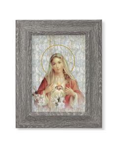 7 1/2" x 9 1/2" Grey Weathered Frame with Immaculate Heart of Mary Artwork on Wood Plaque