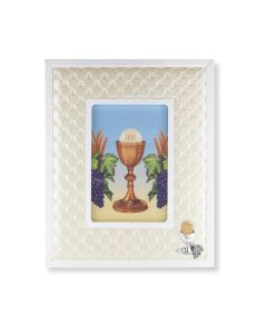 8" x 10" Standing Communion Chalice and Grapes White Synthetic Leather Picture Frame for 4" x 6" Photos-P65