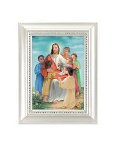 5 1/2 X 7" Pearlized White Frame with a Christ with Children Print
