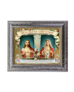 10 1/2" x 12 1/2" Grey Oak Finish Frame with an 8" x 10" Sacred Hearts House Blessing Print