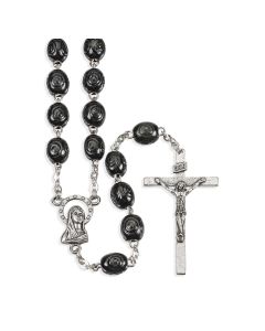 Black Carved Wood Bead Rosary