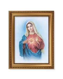 15 1/2" x 19 1/2" Antique Gold Leaf Beveled Frame with Bead Inlay and 12" x 16" Immaculate Heart of Mary Textured Art