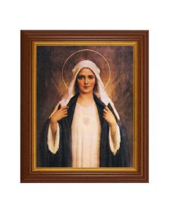 10 1/2" x 12 1/2" Walnut Finish Beveled Frame with 8" x 10" Immaculate Heart of Mary Textured Art