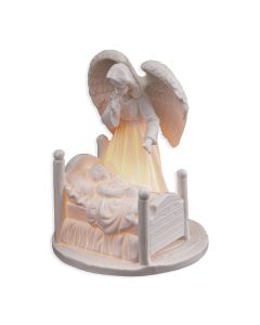 5 1/2" White Porcelain Bisque Guardian Angel with Baby Night Light